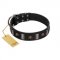 "Pirates' Symbol" Fashionable FDT Artisan Black Leather Bullmastiff Collar with Silver-Like Plates and Gold-Like Skulls