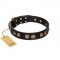 "Golden Artifact" FDT Artisan Black Leather Bullmastiff Collar with Old-bronze Covered Medallions