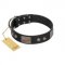 "Square Stars" Modern FDT Artisan Black Leather Bullmastiff Collar with Square Plates and Studs