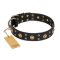 "Cosmic Glow" FDT Artisan Black Leather Bullmastiff Collar with Brass-Plated Studs