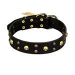 FDT Artisan 'Heavy Metal' Leather Bullmastiff Collar with Skulls and Studs 1 1/2 inch (40 mm)