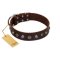 "Dark Chocolate" Handmade FDT Artisan Brown Leather Bullmastiff Collar with Studs