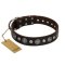 "Victory Ode" FDT Artisan Brown Leather Bullmastiff Collar with Silver-like Plated Decorations