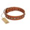 "Silver Spike" Handmade FDT Artisan Tan Leather Bullmastiff Collar with Old Silver-Like Spikes