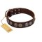 "Treasure Hunter" FDT Artisan Brown Leather Bullmastiff Collar with Old-Bronze-like and Silvery Medallions