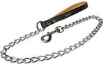 Quality dog leash with leather handle and Herm Sprenger chain and snap hook