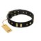 "De Luxe" FDT Artisan Black Leather Bullmastiff Collar with Old Bronze-like Plates and Studs