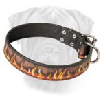 Fantastic Hand-Painted Super Durable Stylish Leather Bullmastiff Collar with Bright Flames
