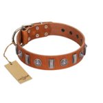 "Luxurious Necklace" FDT Artisan Tan Leather Bullmastiff Collar with Silver-Like Adornments