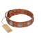 "Far Star" FDT Artisan Tan Leather Bullmastiff Collar with Engraved Studs