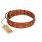 "Tawny Beauty" FDT Artisan Tan Leather Bullmastiff Collar Adorned with Stars and Tiny Squares