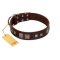 "Object of Virtu" FDT Artisan Brown Leather Bullmastiff Collar with Old Silver-like Square Studs and Pyramids