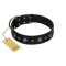 "Mr. Elegance" Designer FDT Artisan Black Leather Bullmastiff Collar with Silver-Like Studs