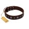 "Pure Sensation" Exclusive FDT Artisan Brown Leather Bullmastiff Collar with Fancy Brooches and Studs