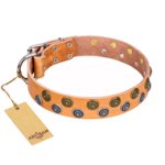 "Precious Sparkle" FDT Artisan Handcrafted Tan Leather Collar for Bullmastiff Mod