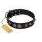"Tricky Ricky" FDT Artisan Black Leather Bullmastiff Collar Adorned with Silver-Like Conchos