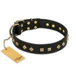 "Rhomb Style" FDT Artisan Decorated Leather Bullmastiff Collar with Old Bronze-Plated Studs 1 1/2 inch (40 mm) Wide