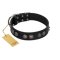 "Silver Medallions" Mod FDT Artisan Black Leather Bullmastiff Collar with Round Plates
