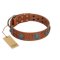 "Blue Sands" FDT Artisan Tan Leather Bullmastiff Collar with Silver-like Studs and Round Conchos with Stones