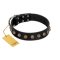 "Inky Prettification" FDT Artisan Black Leather Bullmastiff Collar with One Row of Studs