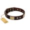 "Middle Age" FDT Artisan Brown Leather Bullmastiff Collar with Old Bronze-Plated Engraved Flowers and Large Plates