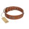 "Brave Spirit" Handmade FDT Artisan Designer Tan Leather Bullmastiff Collar with Shields