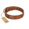 "Great Obelisk" Handcrafted FDT Artisan Tan Leather Bullmastiff Collar with Large Plates and Pyramids