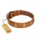 "Venus Breath" FDT Artisan Tan Leather Bullmastiff Collar with Vintage Looking Oval and Round Studs