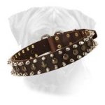 3 Rows Leather Spiked,Studded Dog Collar for Bullmastiffs