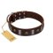 "War Chief" FDT Artisan Genuine Brown Leather Bullmastiff Collar with Skulls and Plates