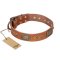"Catchy Look" FDT Artisan Decorated Tan Leather Bullmastiff Collar