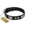"Grand Wear" FDT Artisan Black Leather Bullmastiff Collar with Shining Plates and Spiked Studs