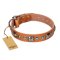 "Era of Future" FDT Artisan Handcrafted Tan Leather Bullmastiff Collar with Decorations