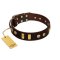 "Lord of Dogs" FDT Artisan Brown Leather Bullmastiff Collar with Old Bronze-like Dotted Studs and Tiles