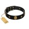"Star Powder" FDT Artisan Black Leather Bullmastiff Collar with Ovals and Stars - 1 1/2 inch Wide