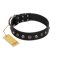 "Black Knight" Handmade FDT Artisan Black Leather Bullmastiff Collar with Silver-Like Studs