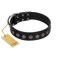 "Silent Star" Handmade FDT Artisan Designer Black Leather Bullmastiff Collar with Engraved Plates