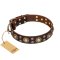 'Flower Melody' Bullmastiff FDT Artisan Brown Leather Dog Collar with Mixed Studs
