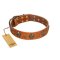 "Rockstar" FDT Artisan Tan Leather Bullmastiff Collar with Engraved Studs and Medallions