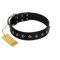 "Immense Power" Handcrafted FDT Artisan Black Leather Bullmastiff Collar with Small Dotted Pyramids