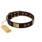 "Bow-Wow Effect" FDT Artisan Brown Leather Bullmastiff Collar with Plates and Ornate Studs
