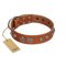 "Era Infinitum" FDT Artisan Tan Leather Bullmastiff Collar Adorned with Chrome-plated Circles