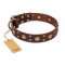 "Caprice of Fashion" FDT Artisan Brown Leather Bullmastiff Collar with Round Decorations