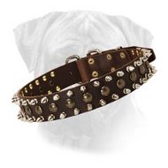 3 Rows Leather Spiked,Studded Dog Collar for Bullmastiffs