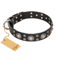 FDT Artisan 'Vintage Necklace' Studded Black Leather Bullmastiff Dog Collar - 1 1/2 inch (40mm) wide