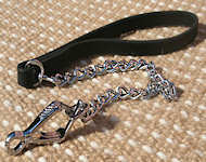 Quality dog leash with leather handle and Herm Sprenger chain and snap hook for Bullmastiff