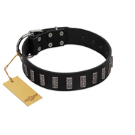 "Black Prince" Handmade FDT Artisan Black Leather Bullmastiff Collar with Silver-Like Adornments