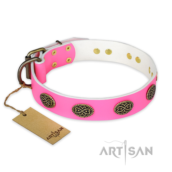 Impressive natural genuine leather dog collar for handy use