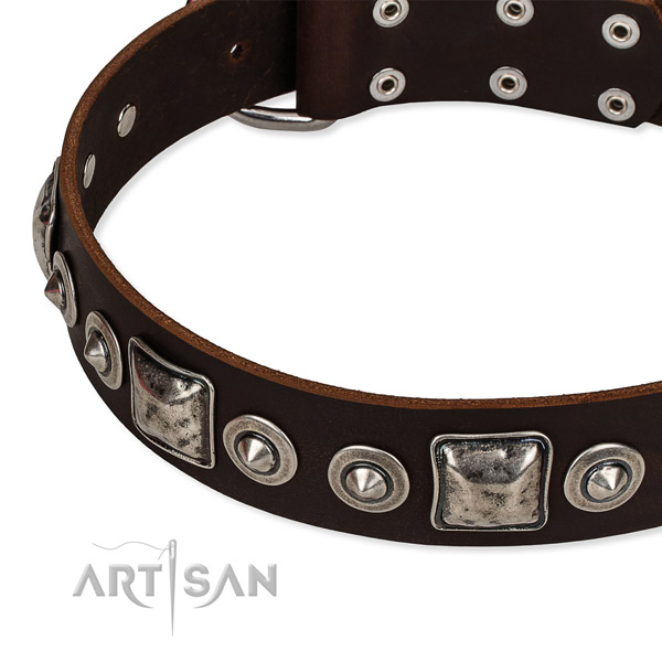 Full grain genuine leather dog collar made of top notch material with studs