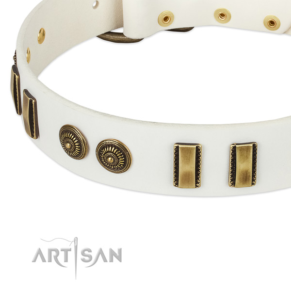 Rust resistant traditional buckle on genuine leather dog collar for your doggie